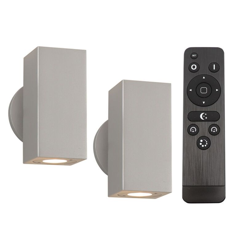 Aplică de perete up down din aluminiu argintie, Rudy, 6W, LED 2700K, IP44, con telecomando