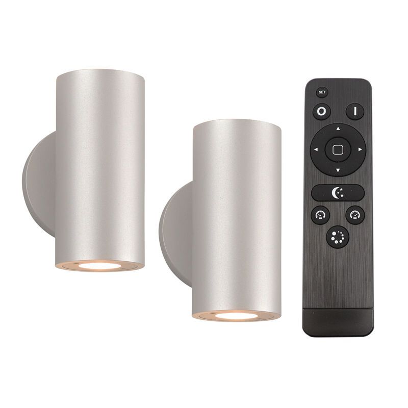 Aplică de perete up down din aluminiu argintie, Salar, 3W, LED 2700K, IP44, con telecomando