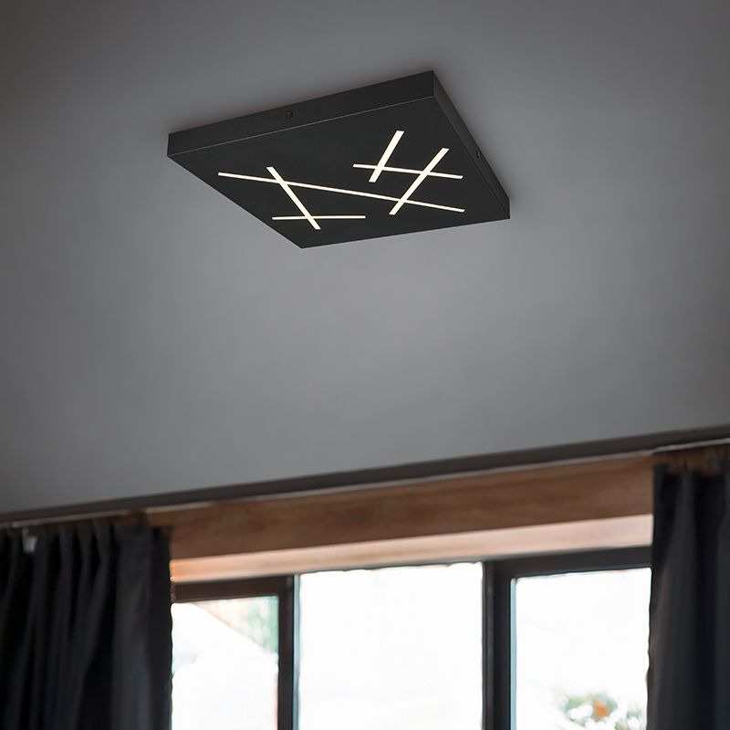 Lampă de tavan design neagră, Eelco, 24W, LED reglabil de la alb cald la alb rece, dimmabil în 3 trepte