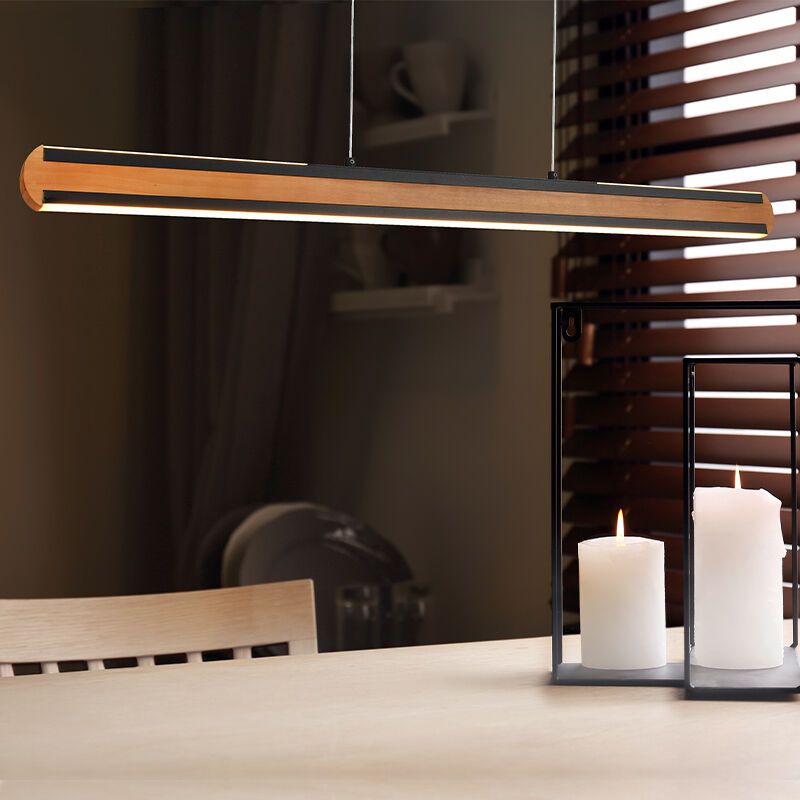 Lustră pentru masă de dining lemn modernă, Cengiz, 40W, LED reglabil de la alb cald la alb rece, con întrerupător