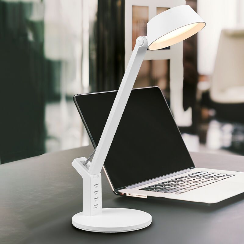 Lampă de birou modernă albă, Lindi, 5W, LED reglabil de la alb cald la alb rece, cu întrerupător tactil