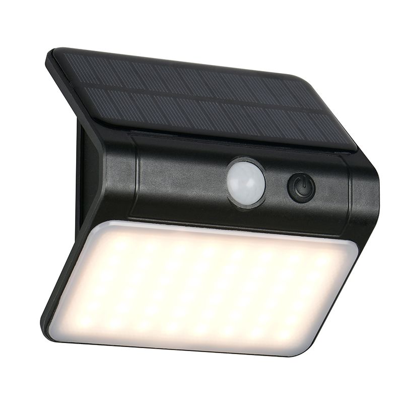 Aplică solară exterior neagră din plastic, Mijs, 2,5W, LED 4000K, IP44