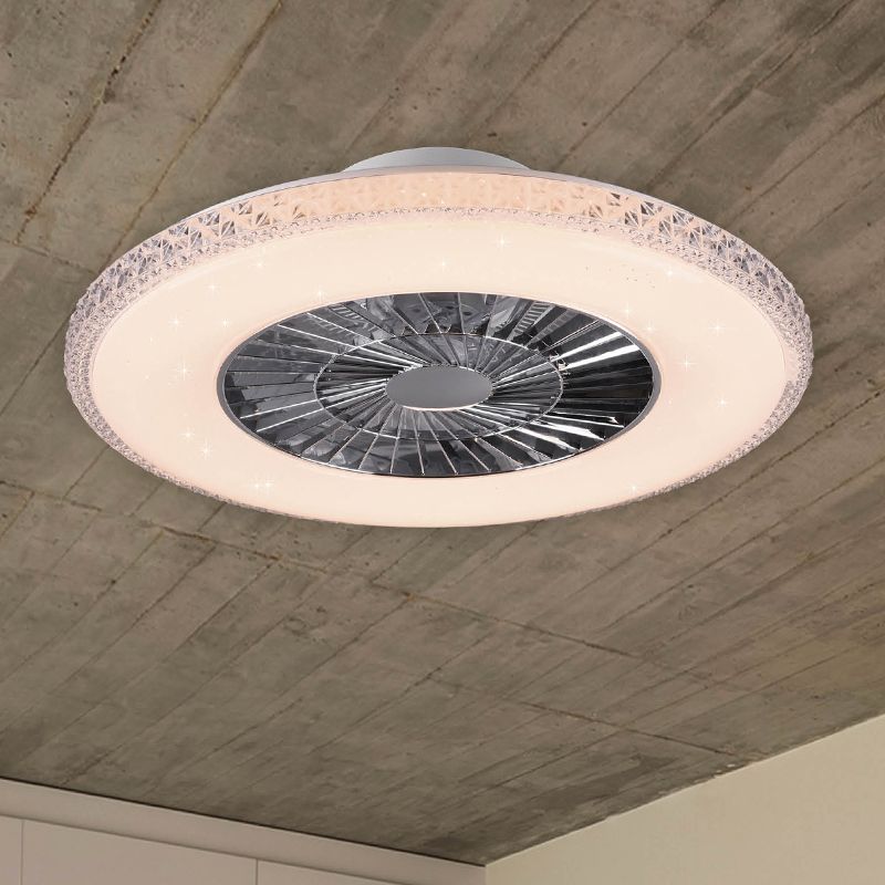 Ventilator de tavan cromat, Damon, 40W, LED reglabil alb cald-rece, cu telecomandă Ventilator de tavan cromat, Damon, 40W, LED reglabil alb cald-rece, cu telecomandă
