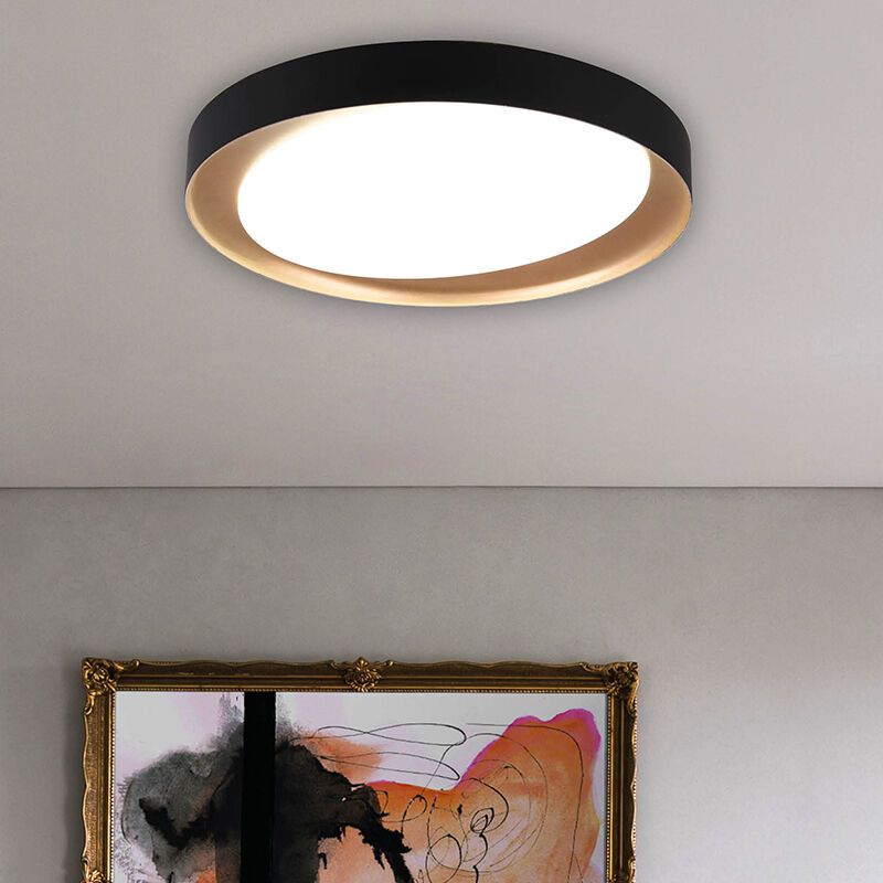 Lampă de tavan modernă neagră, Joas, 24W, LED reglabil de la alb cald la alb rece, con telecomando
