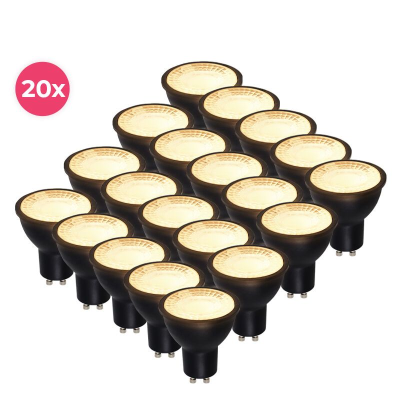 Spot LED GU10 Antonie, negru, reglabil, 5 wați, 2700K (alb cald), pachet de 20