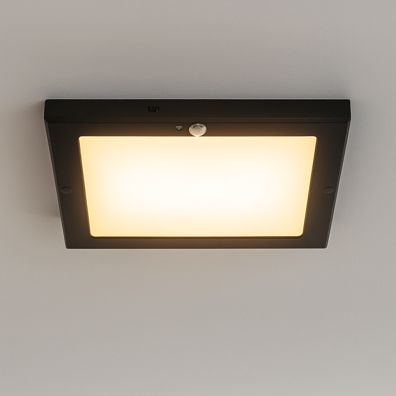 Plafonieră cu senzor neagră din plastic, Luan, 18W, LED 3000K Plafonieră cu senzor neagră din plastic, Luan, 18W, LED 3000K