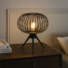Lampă de masă neagră industrială, Lieve, con întrerupător