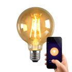 Lampă LED inteligentă E27 Olucia George, chihlimbar, G95, 5W, intensitate redusă pentru încălzire