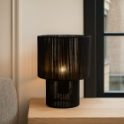 Lampă de masă neagră rustică, Sanny, con întrerupător