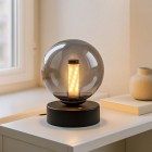 Lampă de masă reîncărcabilă neagră modernă, Theo, 2W, LED 3000K, IP44, dimmabil în 3 trepte
