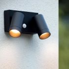 Aplică exterior cu senzor de mișcare modernă neagră, Taylor, IP54