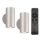 Aplică de perete up down din aluminiu argintie, Salar, 3W, LED 2700K, IP44, con telecomando