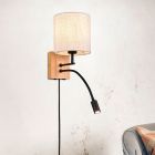 Aplică de perete albă din lemn, Fransien, con întrerupător