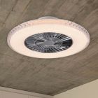 Ventilator de tavan cromat, Damon, 40W, LED reglabil alb cald-rece, cu telecomandă