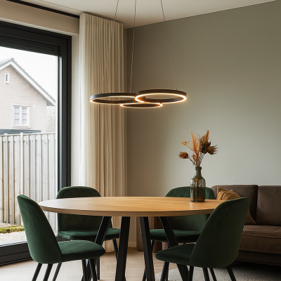 Lustră neagră design, Thalia, 36W, LED 2700K, dimmabil în 3 trepte