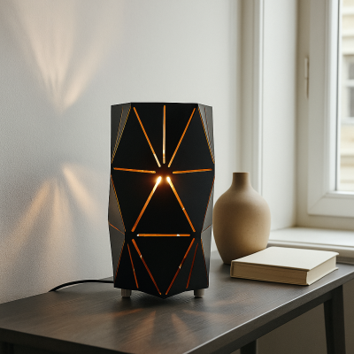 Lampă de masă neagră modernă, Sivar, con întrerupător