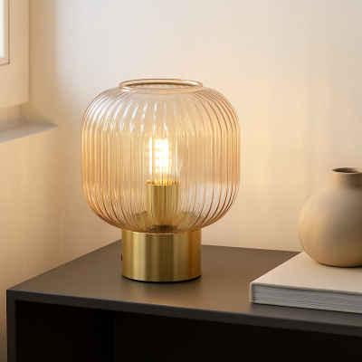 Lampă de masă roz retro, Charlois, con întrerupător