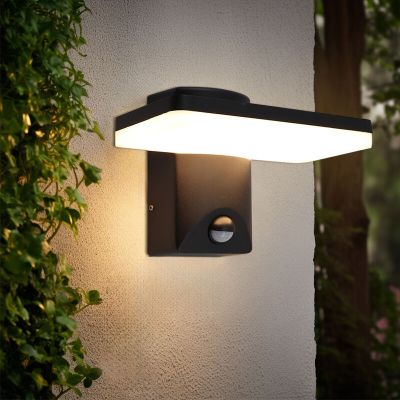 Aplică exterior cu senzor de mișcare neagră modernă, Loris, 12W, LED 2700K, IP44