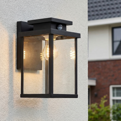 Aplică exterior cu senzor de mișcare neagră modernă, Jesca, IP44