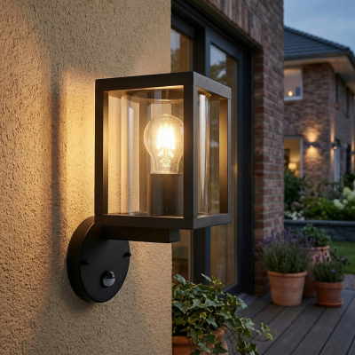 Aplică exterior cu senzor de mișcare neagră modernă, Amalie, IP54