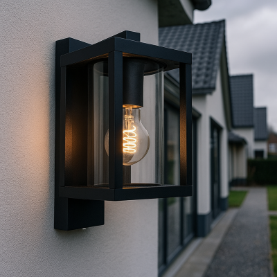 Aplică exterior cu senzor crepuscular neagră modernă, Amalie, IP54