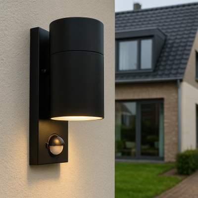 Aplică exterior cu senzor de mișcare neagră modernă, Pedro, IP44