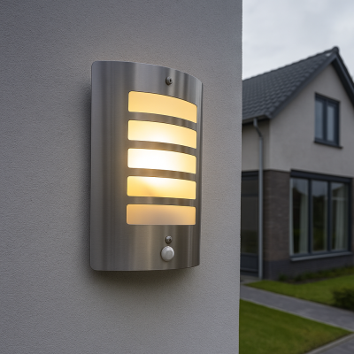 Aplică exterior cu senzor de mișcare argintie modernă, Manuel, IP44