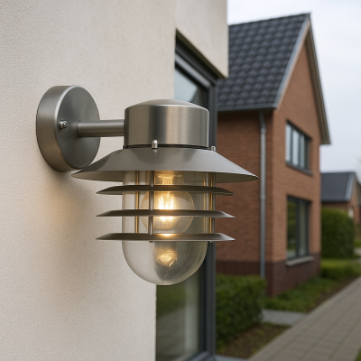 Lampă exterior argintie din oțel inoxidabil, Felice, IP44