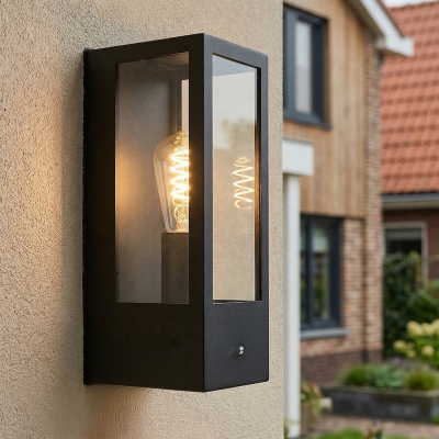 Aplică exterior cu senzor crepuscular neagră modernă, Senne, IP44