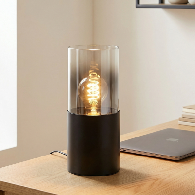 Lampă de masă neagră modernă, Huy, con întrerupător