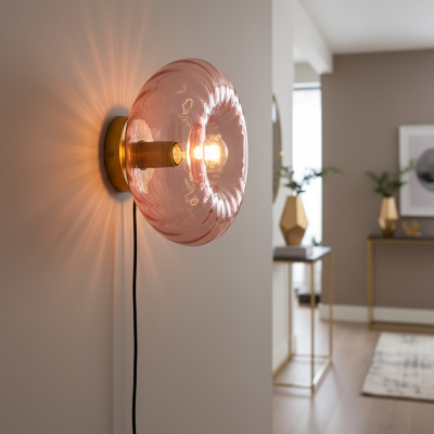 Aplică de perete roz retro, Diane, con întrerupător