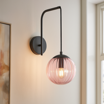 Aplică de perete roz retro, Rifka, con întrerupător