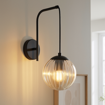 Aplică de perete chihlimbar retro, Rifka, con întrerupător