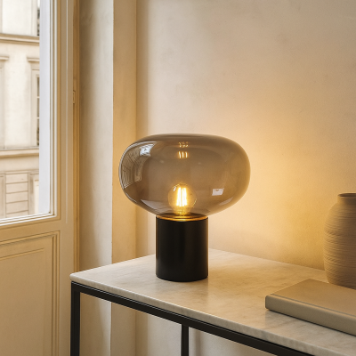 Lampă de masă din marmură gri, Alan, con întrerupător