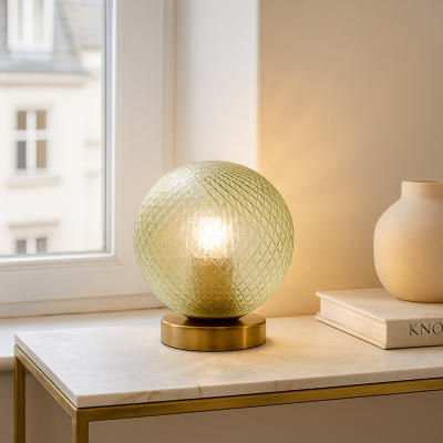 Lampă de masă verde retro, Johnson, con întrerupător