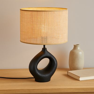 Lampă de masă neagră rustică, Bette, con întrerupător