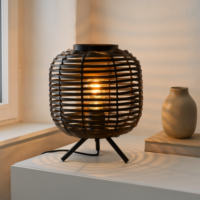 Lampă de masă neagră industrială, Pinar, con întrerupător