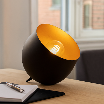 Lampă de masă neagră modernă, Whitney, con întrerupător