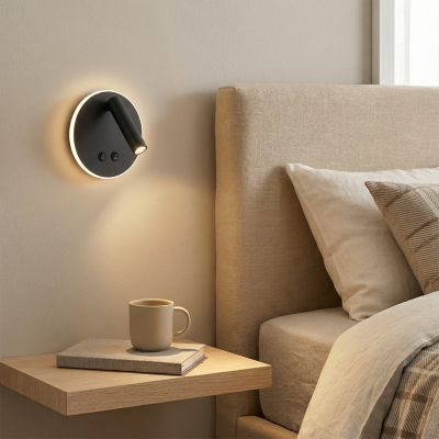 Aplică de perete neagră modernă, Robbie, 10W, LED 4000K, con întrerupător