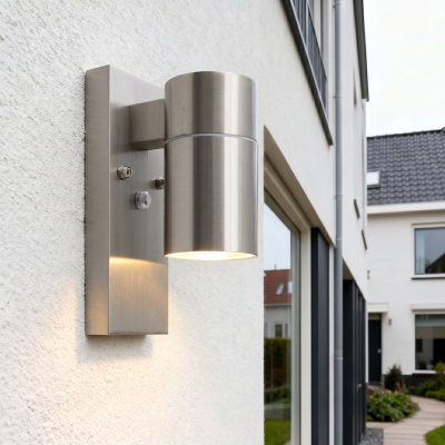 Aplică exterior cu senzor crepuscular argintie modernă, Pedro, IP44