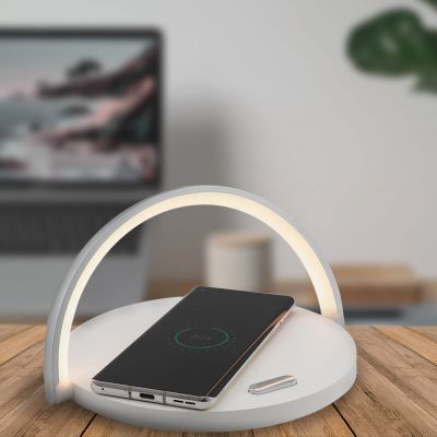 Lampă de masă albă din plastic, Erhan, 2W, LED 3000K, con întrerupător