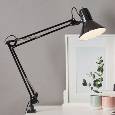 Spot cu clemă negru din metal, Katharina, con întrerupător