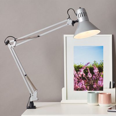 Spot cu clemă gri din metal, Katharina, con întrerupător