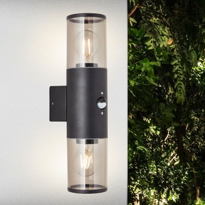 Aplică exterior cu senzor de mișcare neagră modernă, Sherwin, IP44