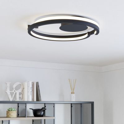 Lampă de tavan neagră din plastic, Madhvi, 20W, LED reglabil de la alb cald la alb rece, con telecomando