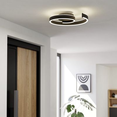 Plafonieră smart neagră din aluminiu, Sahra, 37W, LED reglabil de la alb cald la alb rece, con telecomando