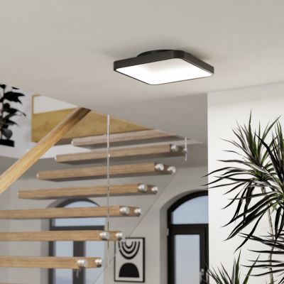 Plafonieră smart neagră din oțel, Shauni, 20W, LED RGBW, con telecomando