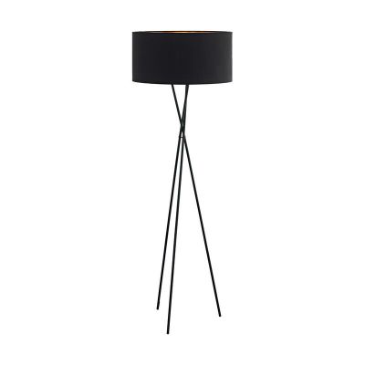 Lampadar trepied negru din textil, Anuschka, con întrerupător