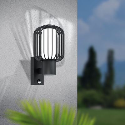 Aplică exterior cu senzor de mișcare neagră din oțel, Latife, IP44
