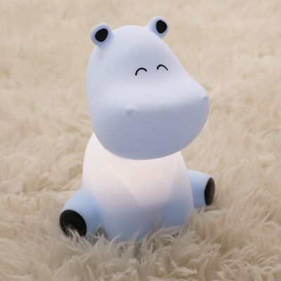 Lampă de masă copii albastră din plastic, Hippo, 5W, LED RGBW